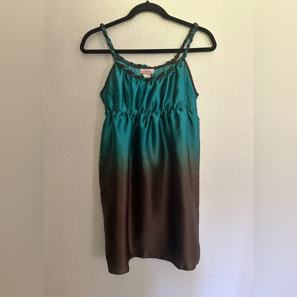 Vintage Candies Y2K Babydoll Mini Dress Ombré Size Small Green & Brown